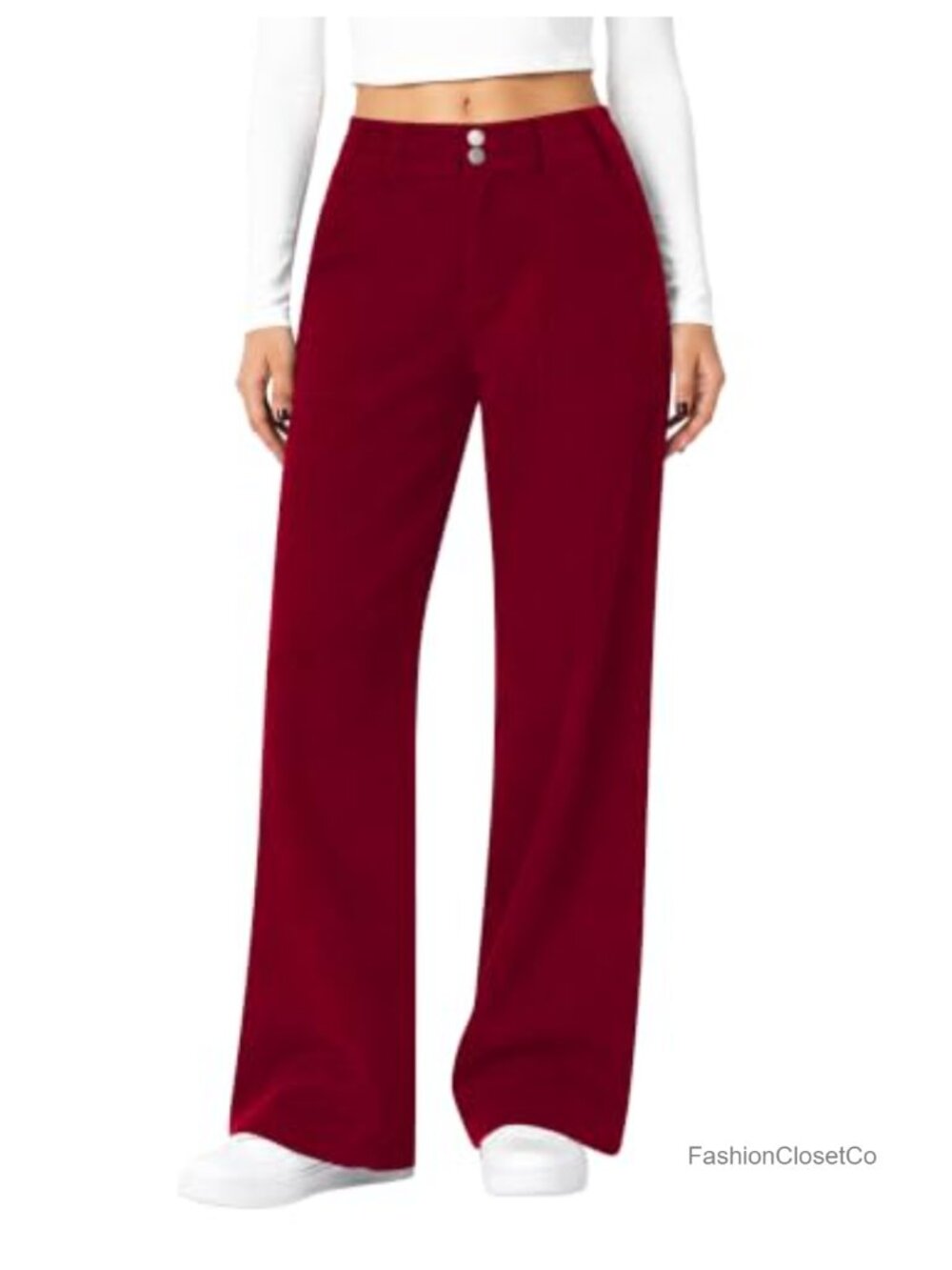 Wide Leg Corduroy Pants Mid Rise Relaxed Fit Casual Fall Winter 30 Inseam